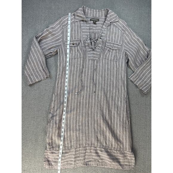 Tommy Bahama Two Palms Stripe Shirt Dress 100% Linen Natural Brown Size Small - Picture 8 of 11